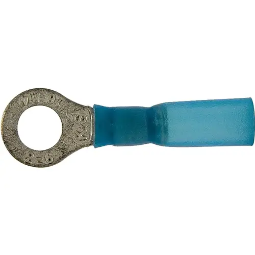 Ring Terminal, 16 to 14 AWG Wire, Copper Contact, Blue - pack of 10