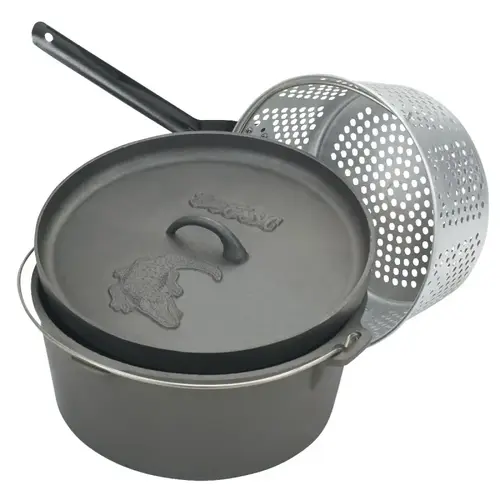 Bayou Classic 7460 Dutch Oven with Basket, 8.5 qt Capacity, Cast Iron, 12-3/4 in Dia Black