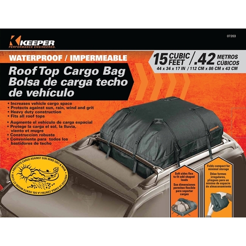 Roof Top Bag, 15 cu-ft Capacity, 44 in L, 34 in W, Cargo, Black