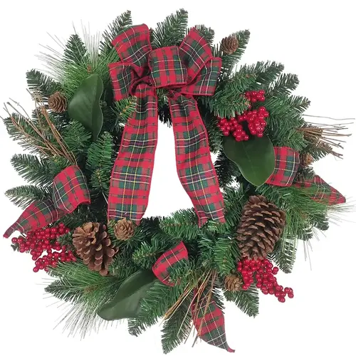 Wreath, Twigs/Berries/Bows, 22 in Green