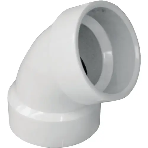 Pipe Elbow, 1-1/2 in, Hub, 60 deg Angle, PVC, White