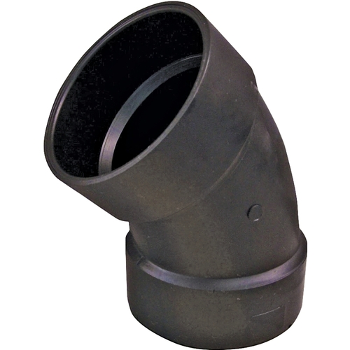 6792502 1/8 Bend Pipe Elbow, 2 in, Hub, 45 deg Angle, ABS, Black