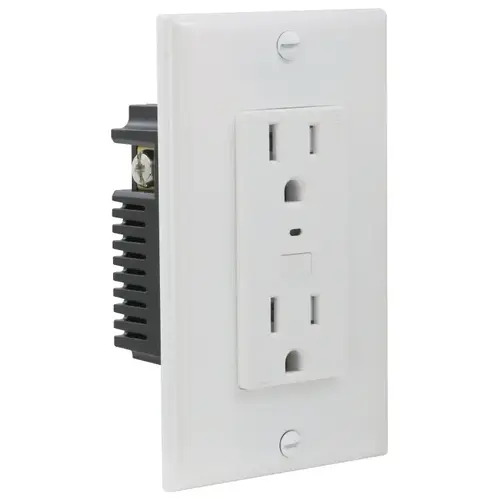 Wi-Fi Controlled Receptacle, 1 -Pole, 125 V, Grounded Socket, Wi-Fi, White