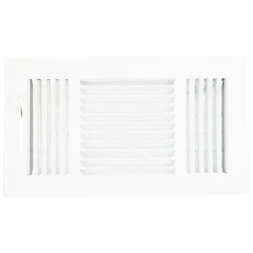 3-Way Sidewall Register, 13.5 in L, 7.5 in W, 52 degree Air Deflection, 3 -Way, Steel, White