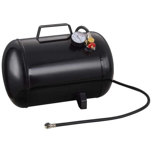 Air Tank, 5 gal Tank, 1/4 in Inlet, 5/16 in Outlet, 85 to 125 psi Pressure, Steel, 2 mm Gauge Black