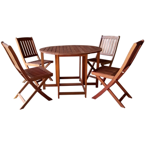 Seasonal Trends IP242-028SET Folding Dining Set, 4 pcs-Piece, 200 lbs. Seating, Round Table, Wood Tabletop