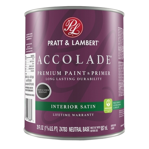 Pratt & Lambert 0000Z4783-14 Accolade Z4700 Paint and Primer, Satin, Neutral Base, 29 oz