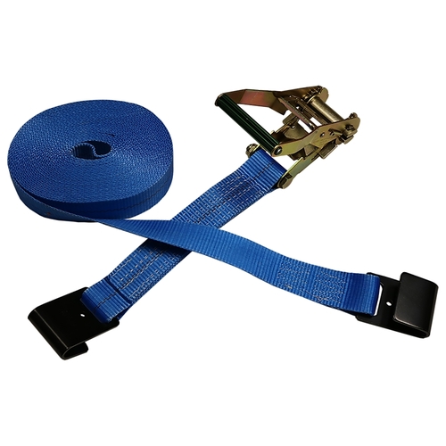 Heavy-Duty Tie-Down Strap, 2 in W, 40 ft L, Polyester, Blue, 3333 lb Working Load, Flat Hook End