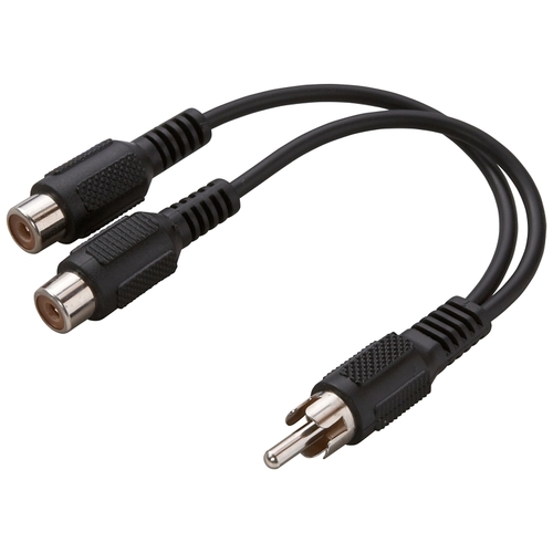 RCAM to RCA-Y Cable, 3 in L, 1 -Connector A, Male, 2 -Connector B, Female, Black