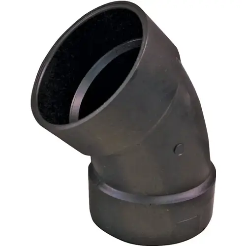 Thrifco Plumbing 102501BC 6792501 1/8 Bend Pipe Elbow, 1-1/2 in, Hub, 45 deg Angle, ABS, Black
