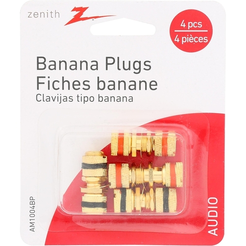 Zenith AM1004BP RCA Banana Plug, Gold - pack of 4