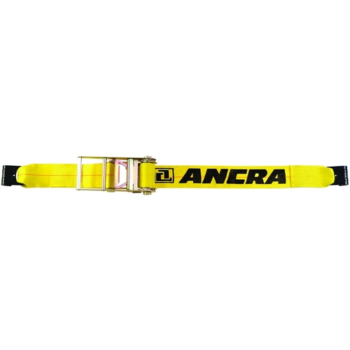 ANCRA 49346-10 500 Series Strap, 4 in W, 27 ft L, Polyester, Yellow, 5400 lb Working Load, Hook End