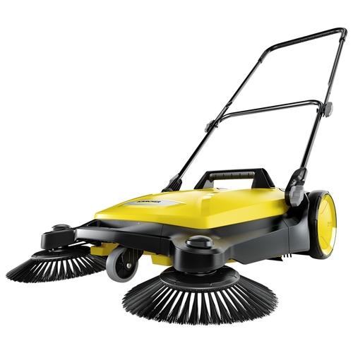 Push Sweeper, 26.8 in W Working, 5.25 gal Hopper, 2-Brush, Black/Yellow