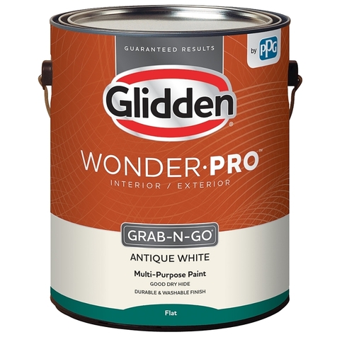 Glidden GLWP30AW/01 Wonder-Pro GLWP30 Series Paint, Flat, Antique White, 1 gal