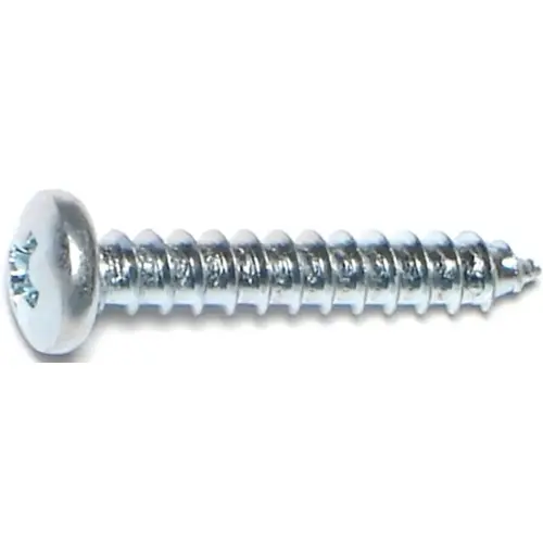 Screw, #8 Thread, Coarse Thread, Pan Head, Phillips Drive, Self-Tapping, Sharp Point, Steel, Zinc - pack of 100