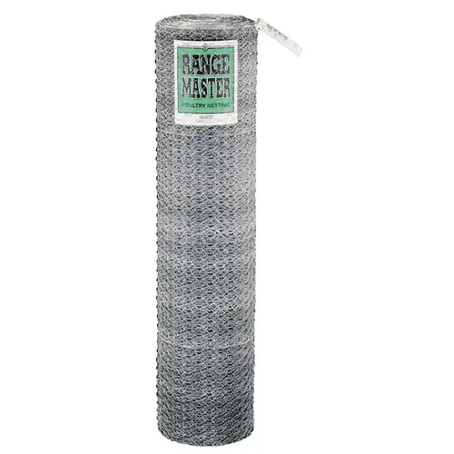 5938 Poultry Net, 50 ft L, 60 in W, 20 Gauge, Hexagonal Mesh, 1 in Mesh, Galvanized Steel