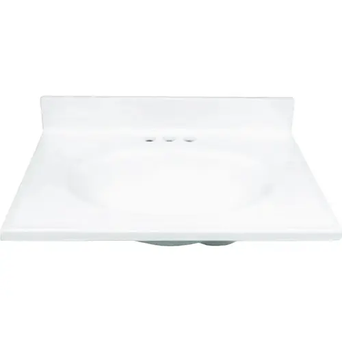 Vanity Top, 25 in OAL, 19 in OAW, Marble, Solid White, Countertop Edge