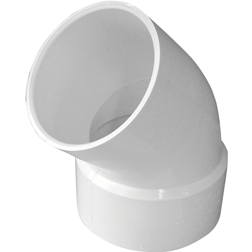 Sewer Pipe Elbow, 3 in, Spigot x Hub, 45 deg Angle, PVC, White