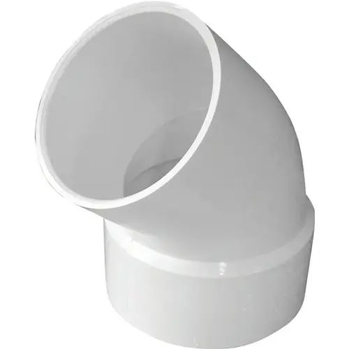 Street Pipe Elbow, 6 in, Spigot x Hub, 45 deg Angle, PVC, White