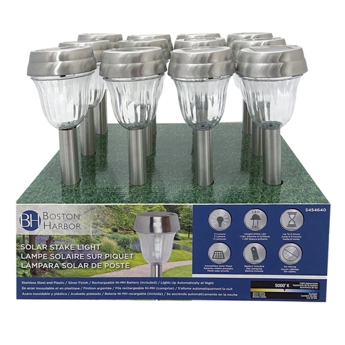 Solar Stake Light, Ni-Mh Battery, 1-Lamp, LED Lamp, Metal Plastic Fixture, Battery Included: Yes - pack of 12