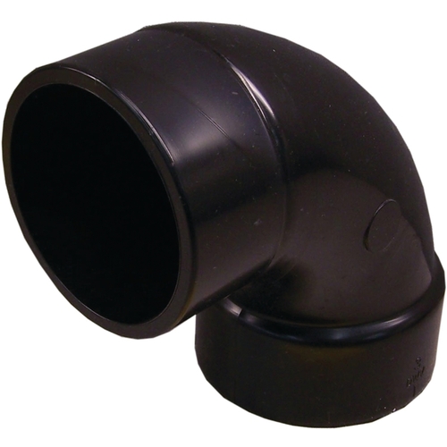 Sanitary Street Pipe Elbow, 3 in, Spigot x Hub, 90 deg Angle, ABS, Black