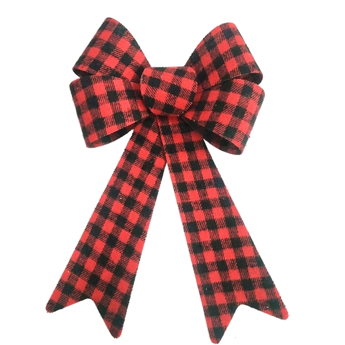 Buffalo Plaid Bow, Small, Cloth, Plastic, Red - pack of 12