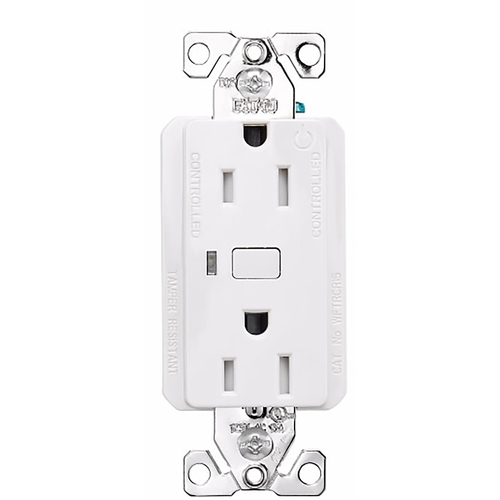 WFTRCR15-W-SP-L Smart Duplex Receptacle, 2-Pole, 15 A, 120 VAC, NEMA 5-15R Socket, White