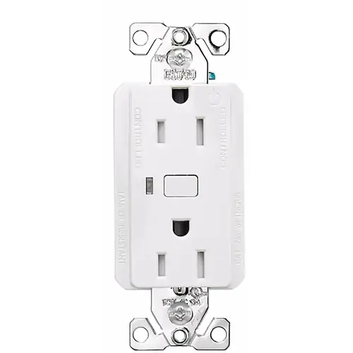 Smart Duplex Receptacle, 2 -Pole, 15 A, 120 VAC, NEMA 5-15R Socket, White