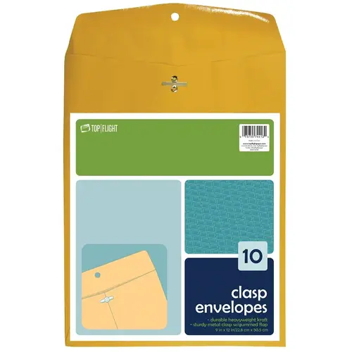 TOP FLIGHT 6911005 ENVELOPES CLASP BRN 9X12IN - pack of 10