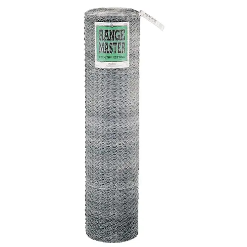 5934 Poultry Net, 50 ft L, 24 in W, 20 Gauge, Hexagonal Mesh, 1 in Mesh, Steel