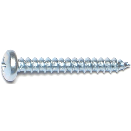 Screw, #10 Thread, Coarse Thread, Pan Head, Phillips Drive, Self-Tapping, Sharp Point, Steel Zinc - pack of 100