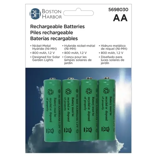 Boston Harbor 24184 Battery, 1.2 V Battery, 800 mAh, AA Battery, Nickel-Metal Hydride Battery Series Green - pack of 4
