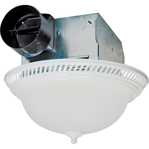 Exhaust Fan, 1.6 A, 120 V, 70 cfm Air, 4 Sones, Fluorescent Lamp, 4 in Duct, White