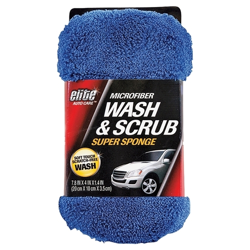 FLP 8907 Wash and Scrub Super Sponge, 7.8 in L, 4 in W, 1.4 in Thick, Microfiber Cloth, Blue