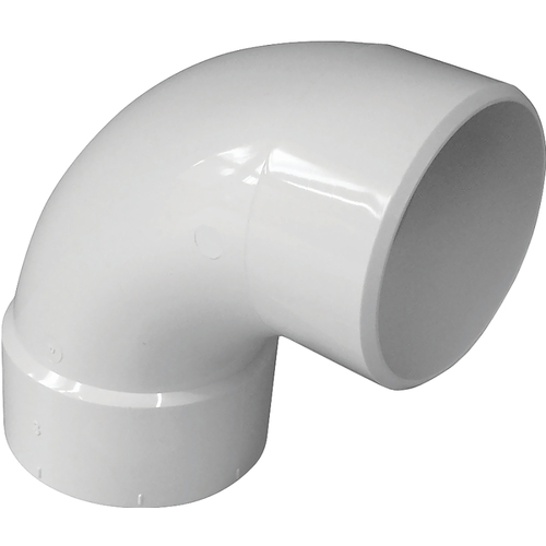 Sanitary Street Pipe Elbow, 4 in, Spigot x Hub, 90 deg Angle, PVC, White