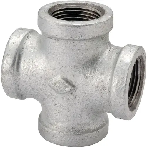 Pipe Cross, 1/2 in, Female, Malleable Iron, 40 Schedule, 300 psi Pressure Galvanized