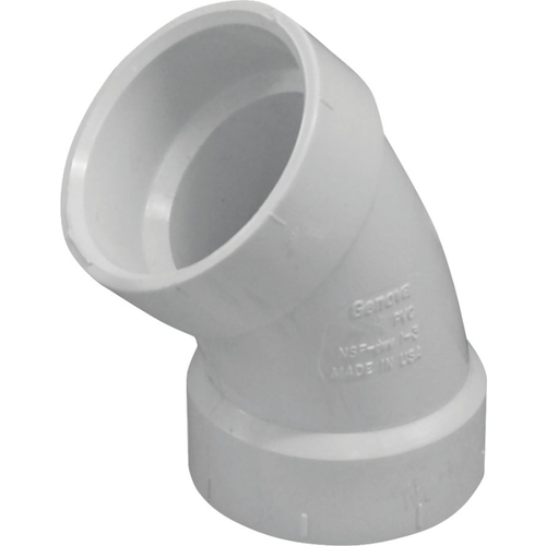 Sanitary Pipe Elbow, 2 in, Hub, 45 deg Angle, PVC, White