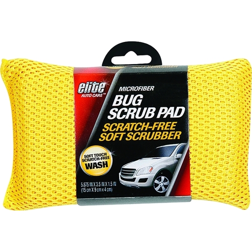 Elite Auto Care 8900 Bug Scrubber Pad, Microfiber Cloth, Yellow