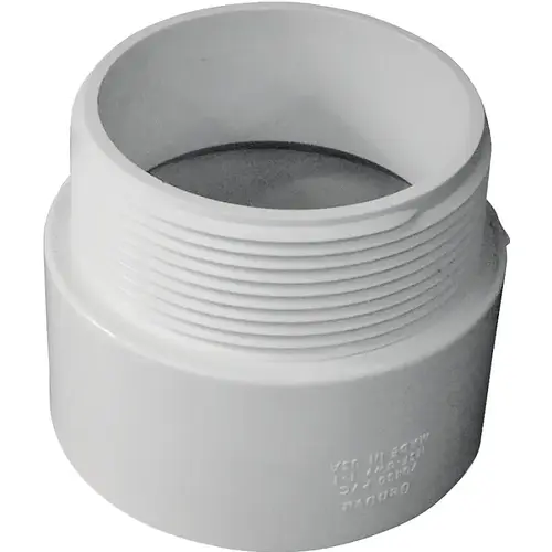 Pipe Adapter, 3 in, MNPT x Hub, PVC, White