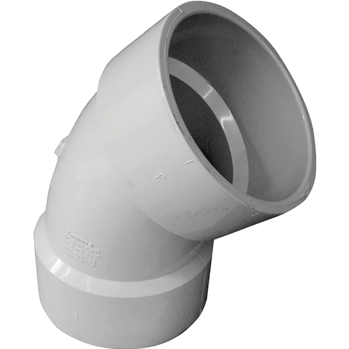 Sanitary Pipe Elbow, 3 in, Hub, 45 deg Angle, PVC