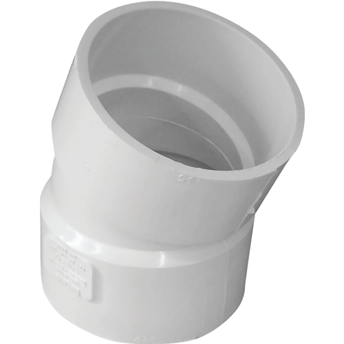 Pipe Elbow, 4 in, Hub, 22.5 deg Angle, PVC, White