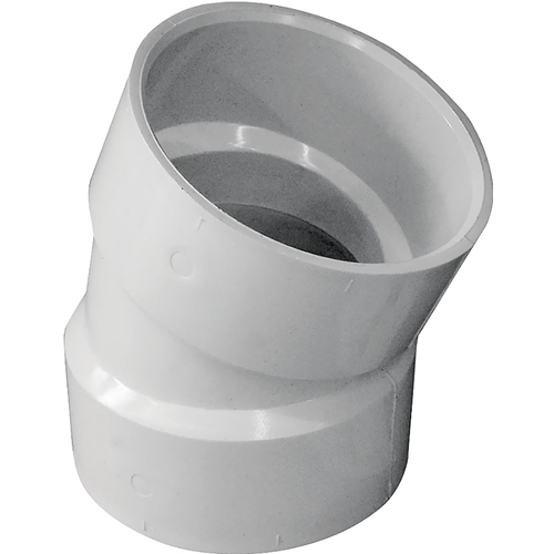 Pipe Elbow, 3 in, Hub, 22.5 deg Angle, PVC, White