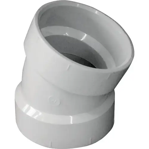 Pipe Elbow, 2 in, Hub, 22.5 deg Angle, PVC, White