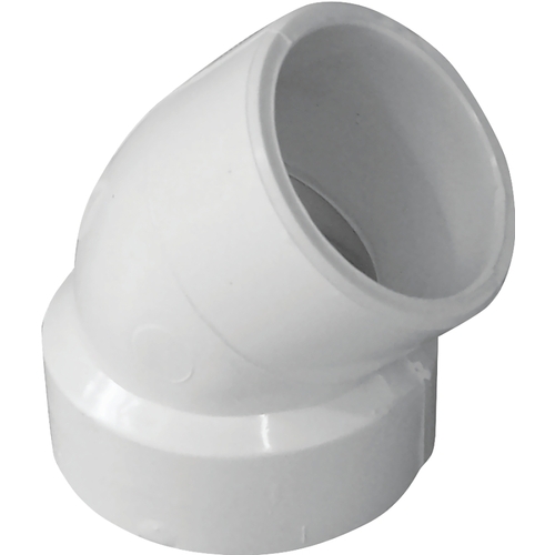 Pipe Elbow, 1-1/2 in, Hub x Spigot, 45 deg Angle, PVC, White, SCH 40 Schedule