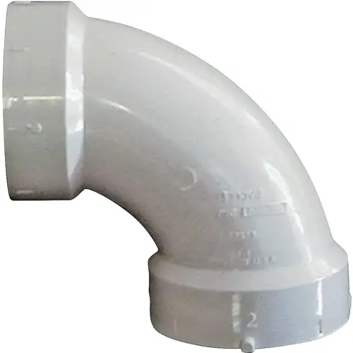 Sanitary Pipe Elbow, 3 in, Hub, 90 deg Angle, PVC, White