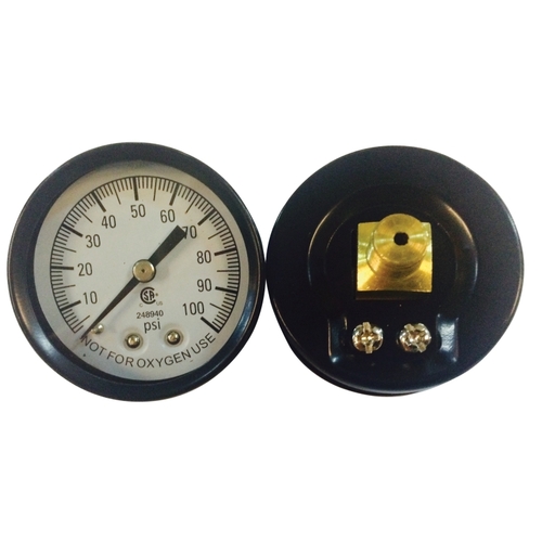 Pressure Gauge, 1/8 in Connection, MPT, 2 in Dial, Steel Gauge Case, 0 to 100 lb, Center Back Connection