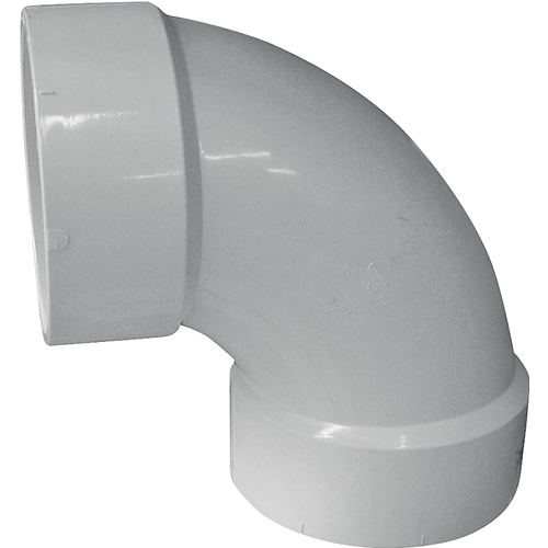 Sanitary Pipe Elbow, 4 in, Hub, 90 deg Angle, PVC, White