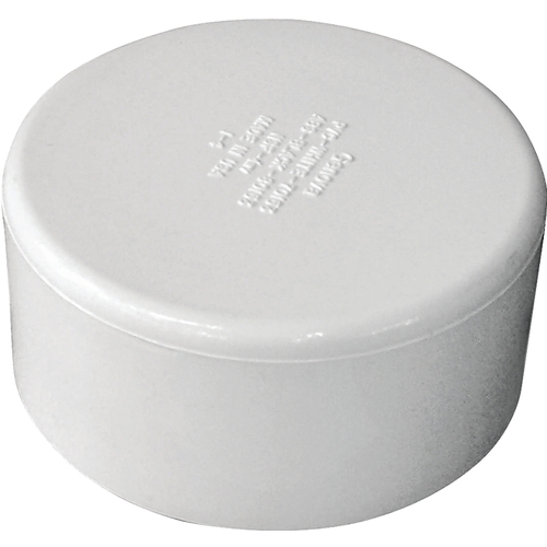 Pipe Cap, 3 in, Hub, PVC, White