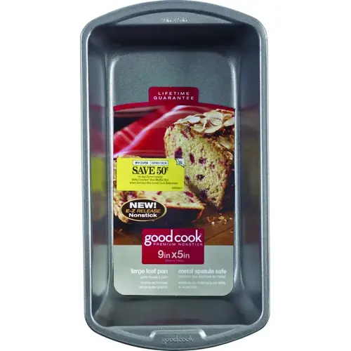 Non-Stick Loaf Pan, 13 in L, 9.1 in W, 7.1 in H, Steel, Dishwasher Safe: Yes Gray