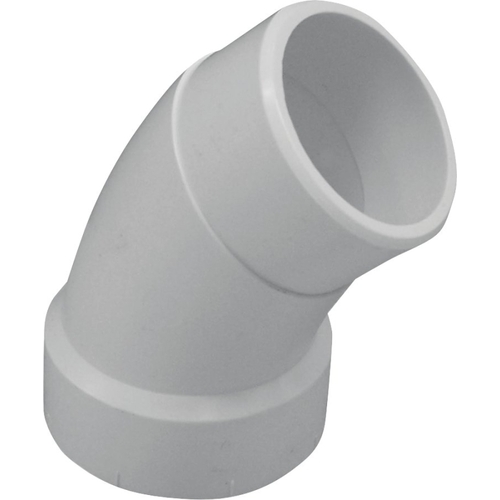 Sanitary Street Pipe Elbow, 4 in, Spigot x Hub, 45 deg Angle, PVC, White